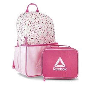 Reebok Girls' Riley 17" Laptop Backpack with Lunch Box Set, 2-Piece, Pink Floral